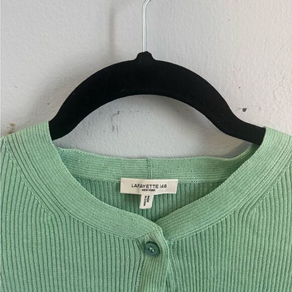 Lafayette 148 New York Green Mandarin Collar Buttoned Sweater - Picture 2 of 4